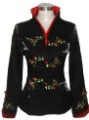 Chinese Women's Black Embroidered Flowers Cotton Coat