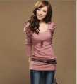 Women's Good Elastic Puff Long Sleeve O-Neck T-Shirts