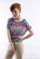 Ladies' Rainbow Color Sriped Wool Knitting Casual Batwing Sleeves Top Wear Shirt
