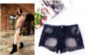 Women's Washing Square Nail Holes in the Black Edging Doing the Old Wrinkled Pattern Denim Shorts