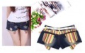 Ladies Wrinkled Pattern Color Stripe Exposed Pocket Dark Blue Short Jeans