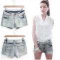 Ladies Summer Leisure Wrinkled Personalized Gray Short Jeans