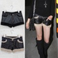 Blue Black Anti - Wrinkle Breathable Eco - Friendly Denim Fabric Spandex / Polyester Women Shorts