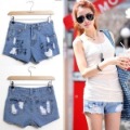 Anti - Wrinkle Breathable Canvas Denim Fabric Blue Women Hot Shorts