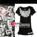 Cotton Blend Dazzling Nail Drill Slim Short Sleeve T-shirt
