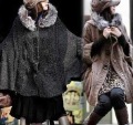 Top Noble Women's Poncho Hoody Wool Fur Coat