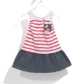Red & Black With Stripe Cotton & Polyester Baby Dresses