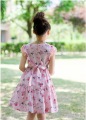 Pink Lace Girls Cotton Short Sleeve Bowknot Knee-length Skirts