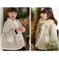 Girls' Cotton Fleece Reversible Waterproof Cold-proof Cashmere Removable Collar Square & Full of Small Flower Skirt Shape Coat