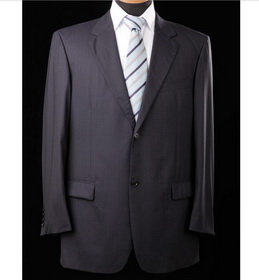 Men's Business and Leisure Deep Navy White Stripe Split Back Suits