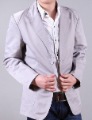 Men's Light Grey Two Grain of Single Line Buckles Slim Fit Lapel Coats