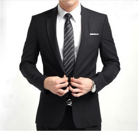 Men's Fashion Slim Fit Black Narrow Lapel Business Suit