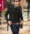 Men's Fashion Single-breast Button Even Cap Slim Fit Windproof Black Jacket
