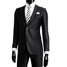 Men's Black Leisure Two Button Slim Fit Lapel Business Suit