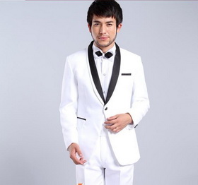 Men's White One Button Bridegroom Suits Performance Dress