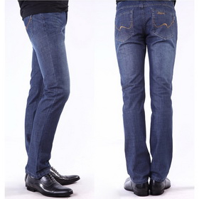 Men's Dark Blue Straight Leg Washed Jeans