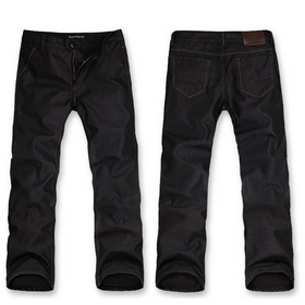 Men's Black Straight Waist Washed Jeans