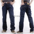 Men's Blue Straight Leg Thin Leg Washed Jeans