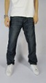 Men's Wrinkled Loose Leg Straight Waist Dark Blue Jeans