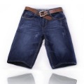 Men's Washed Quick Dry Waterproof Windproof Dark Blue Wrinkled Straight Leg Short Jeans