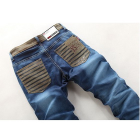 Men's Straight Waist & Leg Blue Letter Design Wrinkled Jeans