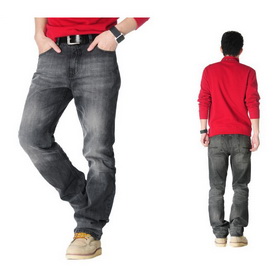 Classic Design Men's Plicated Straight Leg Body-shaped Dark Gray Jeans