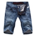 Mens Classic Straight Leg Dark Blue Stripes Short Jeans