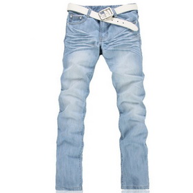 Men's Slim Straight Light Blue witn Tie Leisure Jeans