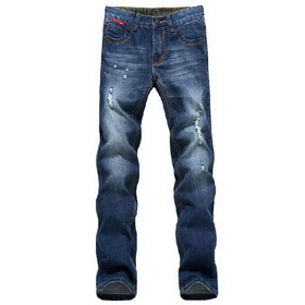 Men's Casual Material Ground White Abraded Style Dark Blue Jeans