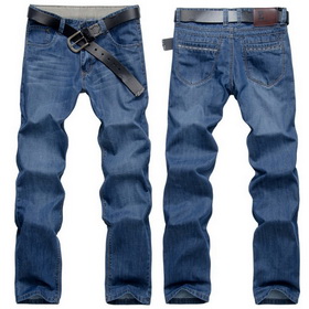 Men's Straight Waist Cotton Closure Zipper Washed Blue Jeans