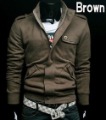 Men's Zipper Lapel Brown Cultivating Sweater