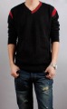 Men's V-neck Black Woolen Computer Knitted Sweater