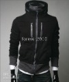 Men's Black Cotton High Collar Zipper Even Cap Jacket