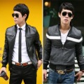 Men's Body-shaped Stand Collar Zipper Reversible Leisure Denim Short Black Outerwear