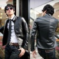 Quick Dry Windproof Zipper Stand-collar Leather Men's Jacket Coat