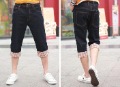 Men's Casual Fashion Straight Leg Red/White Grid Dark Blue Seven Jeans
