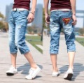 Men's Korean Casual Light Blue Cotton Denim Slim Seven Jeans