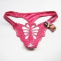 Sexy Woman Perfect Pink Butterfly Design Embroidered G-String