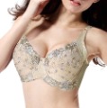 Breathable Beige Cotton Lacy Large Size Bra