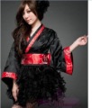 Women Black Long Sleeve Satin Organza Halloween Costume
