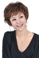 Ladies' Capless Short Nature Curly Golden Brown Full Bang Hair Wigs