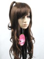 Women's Brown Neat Bang Fashion Long Curl Full Lace Synthetic Wigs