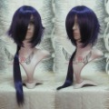 Purple Black Synthetic Short Saitou Hajime Cosplay Wig With Two Straight Tails