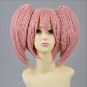 Pink Short Full Bang Double Pig Tails Cosplay Wig