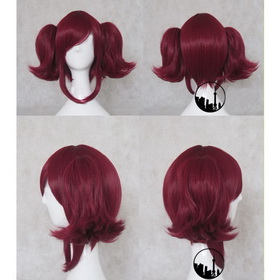 High-temperature Fiber Reusable Curly Double Pony Tails Cosplay Red Wig