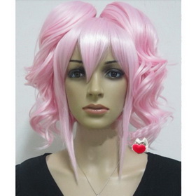 Synthetic Fiber Cute Pink Curly Pony Tail Design Halloween Cosplay Wig