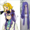 Full Bang Long Straight with Curly Pony Tail Purple for Halloween Cosplay Wig