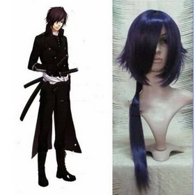 Purple-black for Halloween Short Straight Shoulder-length with a Long Pigtail Cosplay Wig