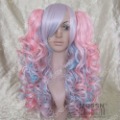Lolita Blue Pink Cosplay Wig Long Wavy Ponytail
