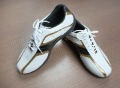 Men's White and Yellow Lace-up Breathable Full Leather Golf Shoes